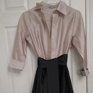 Rickie Freeman Teri Jon 3/4 Sleeve Taffeta Shirt Waist Color Block Gown